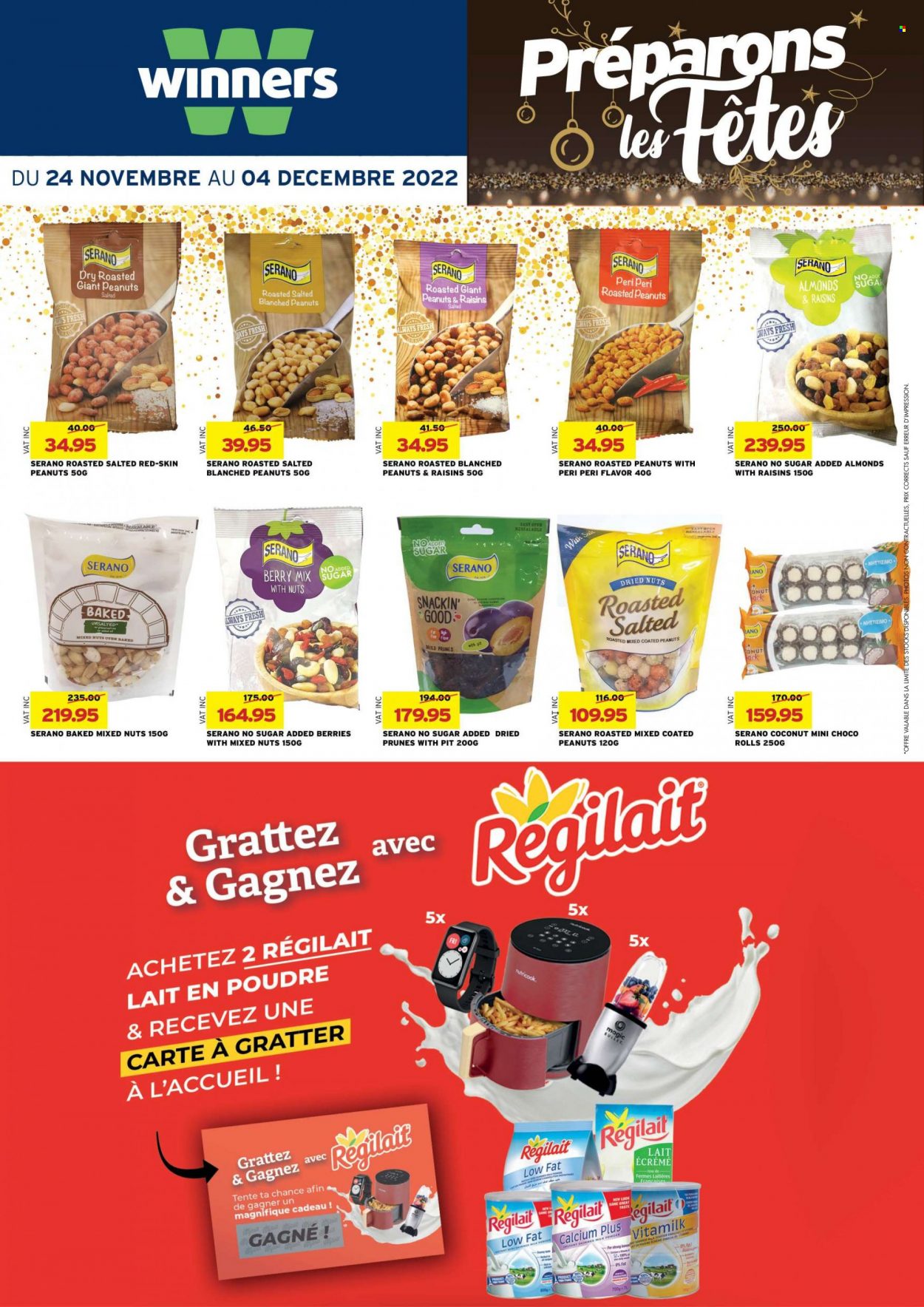 thumbnail - Winner's Catalogue - 24.11.2022 - 4.12.2022 - Sales products - coconut, milk, milk powder, almonds, roasted peanuts, prunes, dried fruit, mixed nuts, calcium. Page 22.