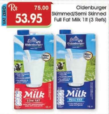 Oldenburger Skimmed/Semi Skinned Full Fat Milk 1lt (3 Refs)