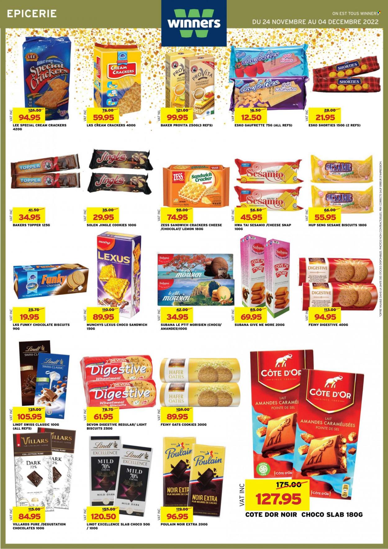 thumbnail - Winner's Catalogue - 24.11.2022 - 4.12.2022 - Sales products - crispbread, cheese, cookies, chocolate, crackers, biscuit, Digestive, oats, Bakers, Lindt. Page 26.