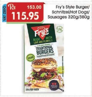 Fry’s Style Burger/Schnitzel/Hot Dogs/Sausages 320g/380g