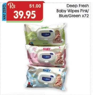 Deep Fresh Baby Wipes Pink/Blue/Green x72