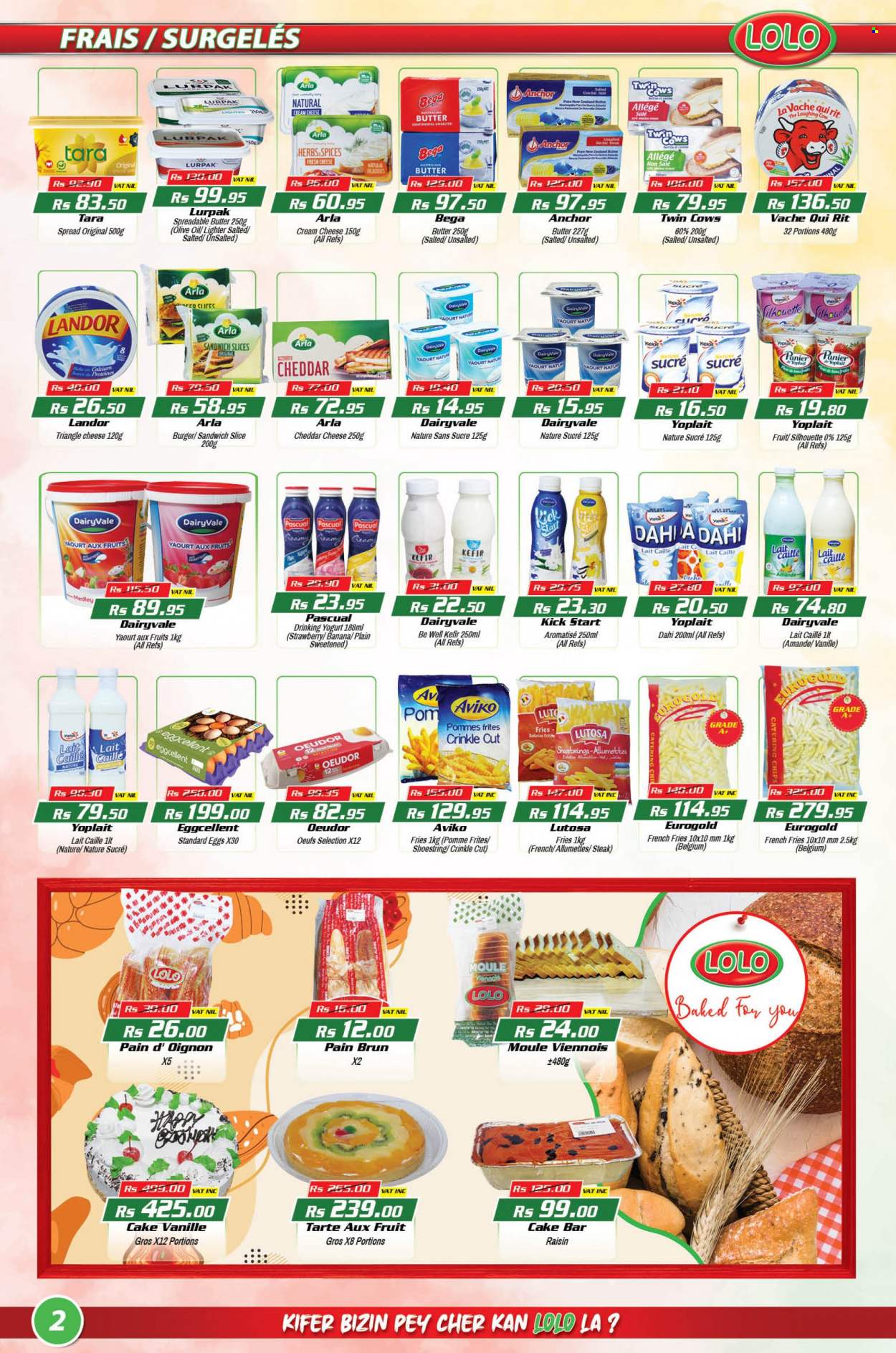 thumbnail - LOLO Hyper Catalogue - 25.11.2022 - 14.12.2022 - Sales products - cake, sweet potato, sandwich, hamburger, Continental, sandwich slices, cheese, The Laughing Cow, Arla, yoghurt, Yoplait, kefir, eggs, butter, Anchor, spreadable butter, potato fries, french fries, chips, herbs, olive oil, oil, calcium, steak. Page 2.