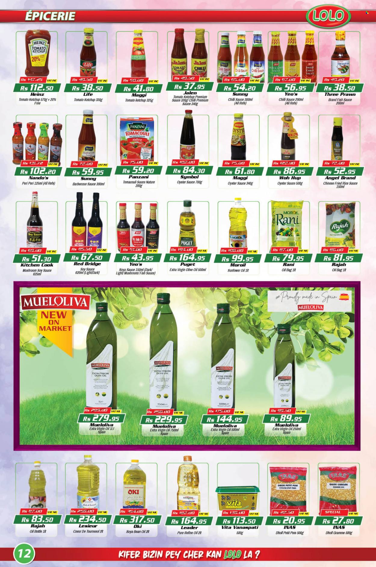 thumbnail - LOLO Hyper Catalogue - 25.11.2022 - 14.12.2022 - Sales products - mushrooms, oysters, prawns, fish, sauce, Maggi, BBQ sauce, fish sauce, soy sauce, oyster sauce, chilli sauce, sweet chilli sauce, extra virgin olive oil, olive oil, oil, cooking oil, bag, Heinz, ketchup. Page 12.