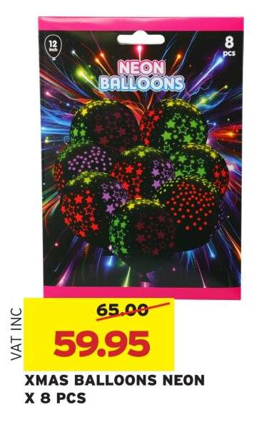 XMAS BALLOONS NEON X 8 PCS
