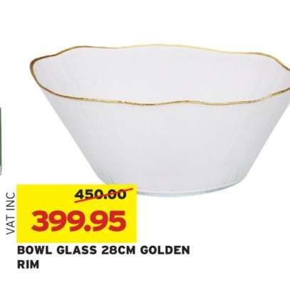 BOWL GLASS 28CM GOLDEN RIM