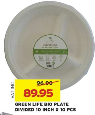 GREEN LIFE BIO PLATE DIVIDED 10 INCH X 10 PCS