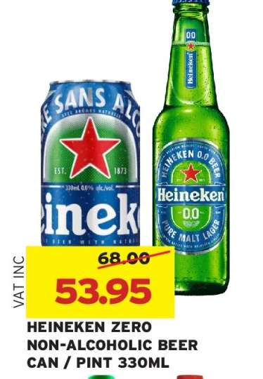 HEINEKEN ZERO NON-ALCOHOLIC BEER CAN / PINT 330ML
