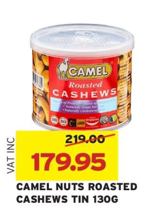 CAMEL NUTS ROASTED CASHEWS TIN 130G
