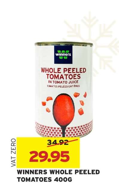 WINNERS WHOLE PEELED TOMATOES 400G