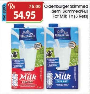 Oldenburger Skimmed Semi Skimmed/Full Fat Milk 1lt (3 Refs)