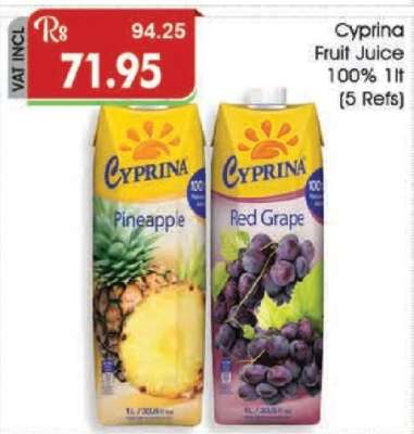 Cyprina Fruit Juice 100% 1lt (5 Refs)