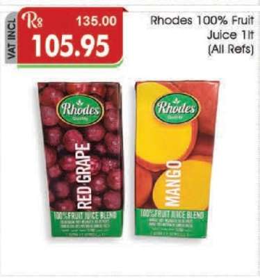 Rhodes 100% Fruit Juice 1lt (All Refs)