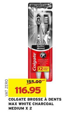 COLGATE BROSSE À DENTS MAX WHITE CHARCOAL MEDIUM X 2