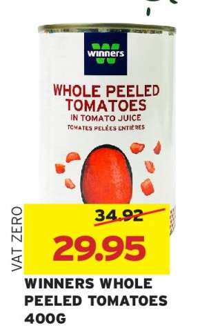 WINNERS WHOLE PEELED TOMATOES 400G
