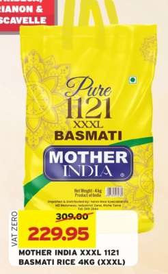 MOTHER INDIA XXXL 1121 BASMATI RICE 4KG (XXXL)
