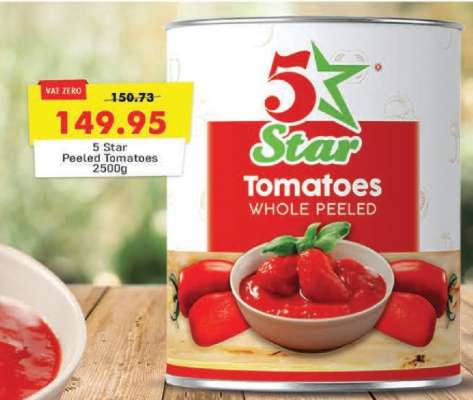 5 Star Peeled Tomatoes 2500g