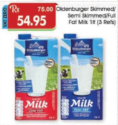 Oldenburger Skimmed Semi Skimmed/Full Fat Milk 1lt (3 Refs)