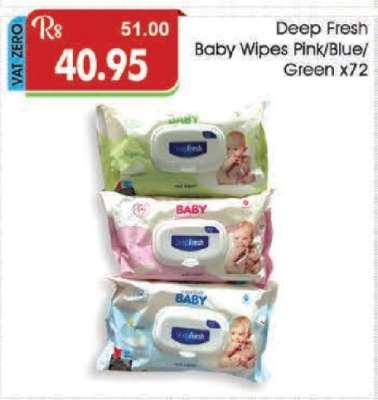 Deep Fresh Baby Wipes Pink/Blue/Green x72