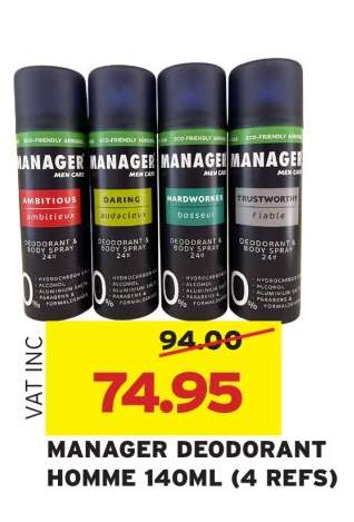 MANAGER DEODORANT HOMME 140ML (4 REFS)