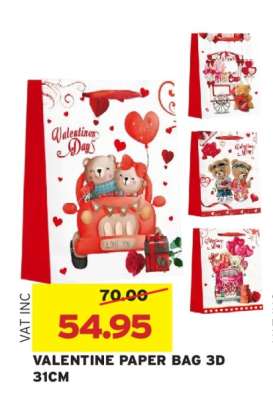 VALENTINE PAPER BAG 3D 31CM