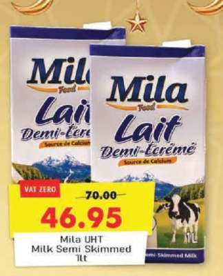 Mila UHT Milk Semi Skimmed 1lt