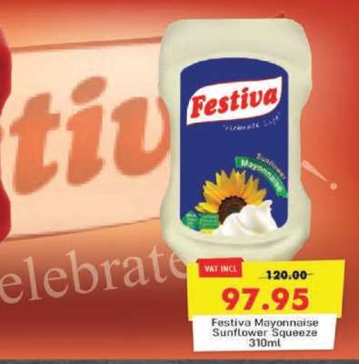 FESTIVA MAYONNAISE SUNFLOWER SQUEEZE 310ML