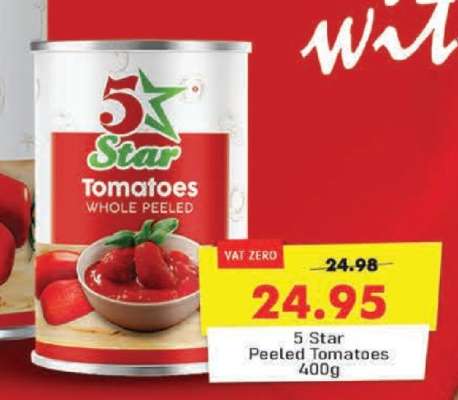 5 Star Peeled Tomatoes 400g