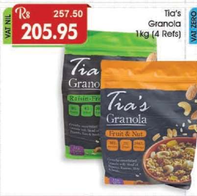 Tia's Granola 1kg (4 Refs)
