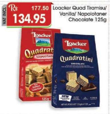 Loacker Quad Tiramisu/Vanilla/Napolitaner Chocolate 125g