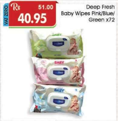 Deep Fresh Baby Wipes Pink/Blue/Green x72
