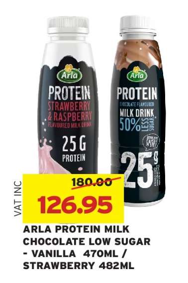 ARLA PROTEIN MILK CHOCOLATE LOW SUGAR - VANILLA 470ML / STRAWBERRY 482ML