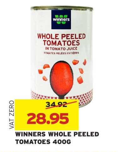WINNERS WHOLE PEELED TOMATOES 400G