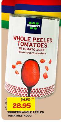 WINNERS WHOLE PEELED TOMATOES 400G