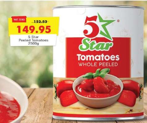5 Star Peeled Tomatoes 2500g