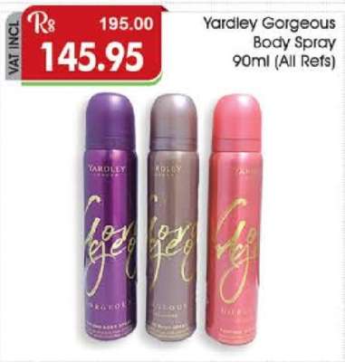 Yardley Gorgeous Body Spray 90ml (All Refs)