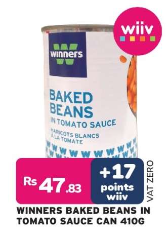 WINNERS BAKED BEANS IN TOMATO SAUCE CAN 410G