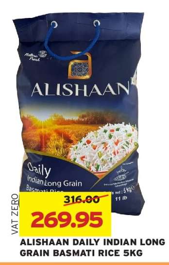 ALISHAAN DAILY INDIAN LONG GRAIN BASMATI RICE 5KG