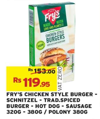 FRY'S CHICKEN STYLE BURGER - SCHNITZEL - TRAD.SPICED BURGER - HOT DOG - SAUSAGE 320G - 380G / POLONY 380G