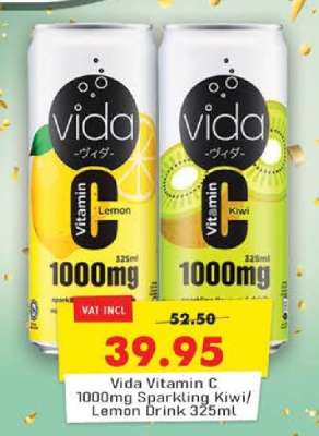 Vida Vitamin C 1000mg Sparkling Kiwi/Lemon Drink 325ml