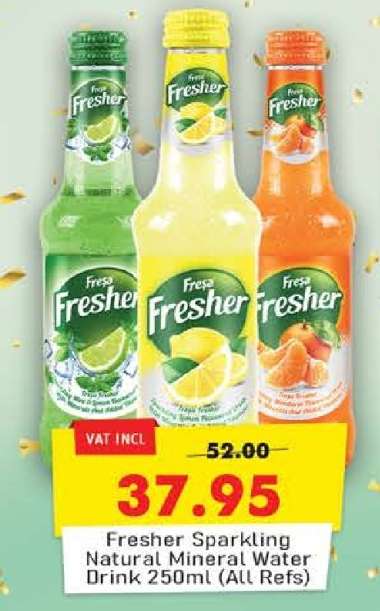 Fresher Sparkling Natural Mineral Water Drink 250ml (All Refs)