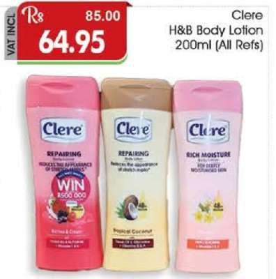 Clere H&B Body Lotion 200ml (All Refs)
