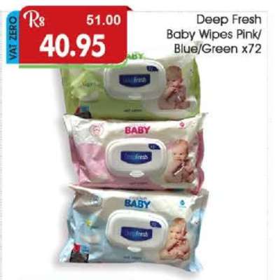 Deep Fresh Baby Wipes Pink/Blue/Green x72