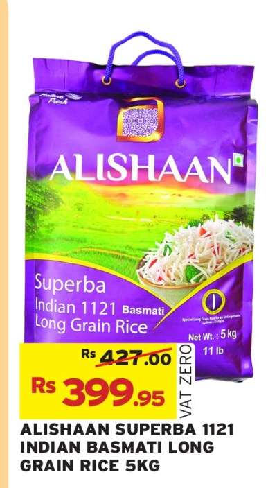 ALISHAAN SUPERBA 1121 INDIAN BASMATI LONG GRAIN RICE 5KG