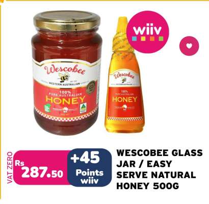 WESCOBEE GLASS JAR / EASY SERVE NATURAL HONEY 500G