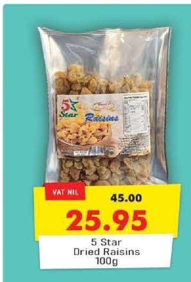 5 Star Dried Raisins 100g