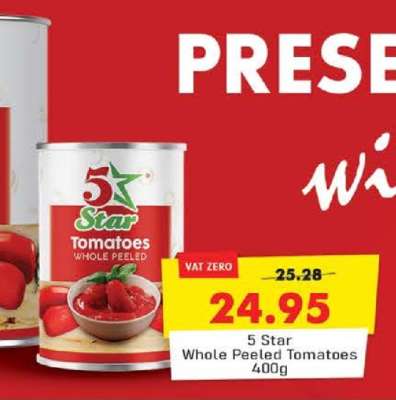 5 Star Whole Peeled Tomatoes 400g