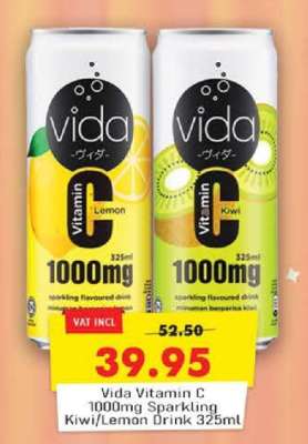 Vida Vitamin C 1000mg Sparkling Kiwi/Lemon Drink 325ml