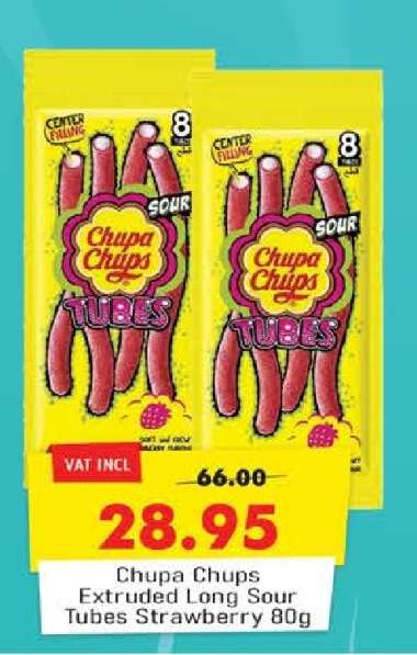 Chupa Chups Extruded Long Sour Tubes Strawberry 80g