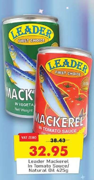 Leader Mackerel In Tomato Sauce/Natural Oil 425g