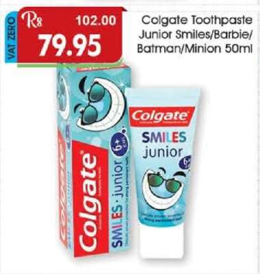 Colgate Toothpaste Junior Smiles/Barbie/Batman/Minion 50ml